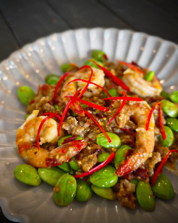 ผัดสะตอกุ้งหมูสับ