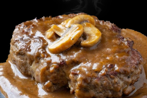 ข้าวไรซ์เบอร์รี่+แฮมเบิร์กอกไก่ซอสเกรวี่เห็ด