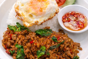 ข้าวกะเพาะหมูสับวุ้นเส้น