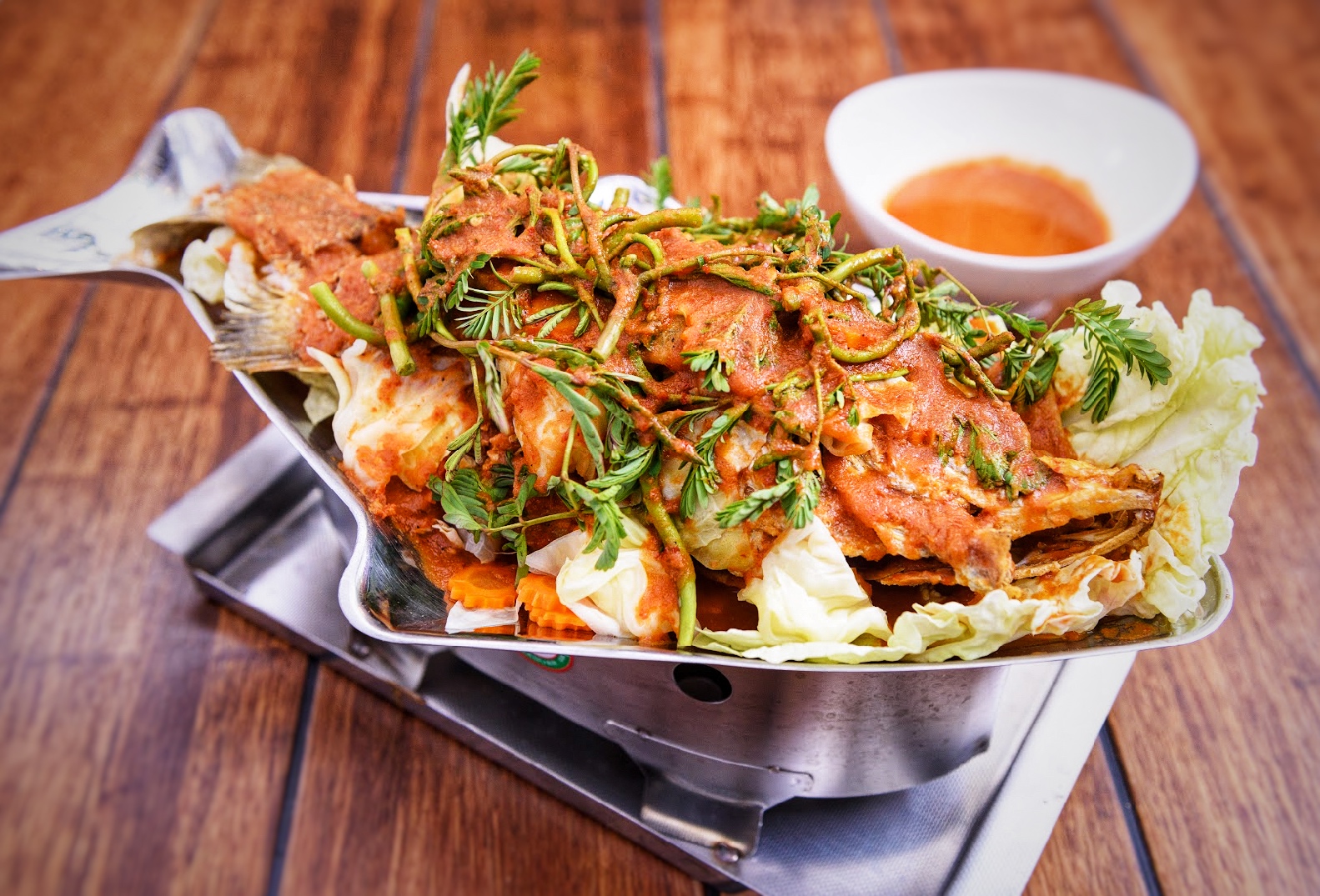 แกงส้มแป๊ะชะปลากระพง ( Spicy Red Soup with Sea Bass )