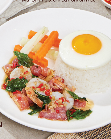 ข้าวกะเพรากุ้ง+เบคอน