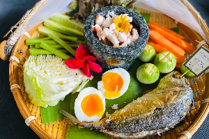 น้ำพริกเนรมิตกุ้ง พร้อมชุดผัก+ไข่ต้ม