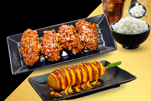 MIDDLE TYPE CORNDOG(ปีกกลาง 4+ข้าวญี่ปุ่น+คอร์นด็อก+เครื่องดื่ม)