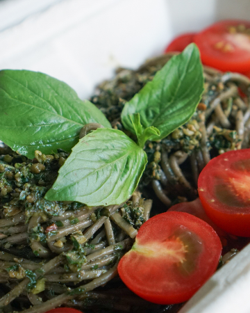 Buckwheat Soba With Vegan Spinach Walnut Pesto