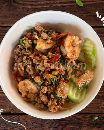 ข้าวกะเพราหมูสับ+กุ้ง