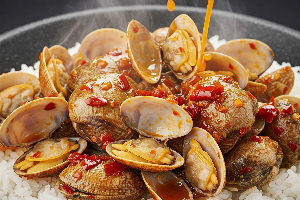 ข้าวราดหอยลายผัดน้ำพริกเผา