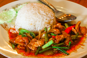 Fried chili paste-ผัดพริกเผาราดข้าว 