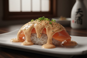ซูชิ แซลมอนซอสสไปซี่ Salmon Spicy Sauce Sushi