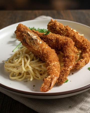 สปาเกตตี ครีมซอสกุ้งทอด
