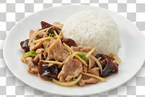 หมูพัดขิงราดข้าว