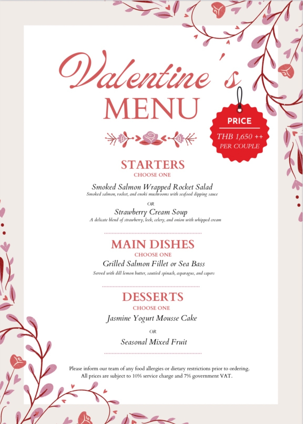 valentine's food menu (western)
