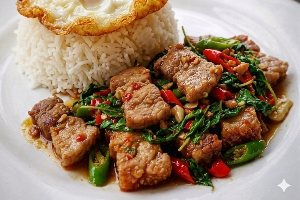 ข้าวกะเพราหมูชิ้น