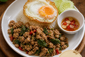 ข้าวกะเพราหมูสับไข่ดาว