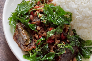 หมูกรอบไข่เยี่ยวม้ากะเพรา