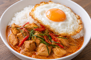 พะแนงไก่ + ไข่ดาว