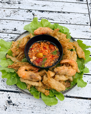 ตำเห็ดกรอบกุ้งทอด